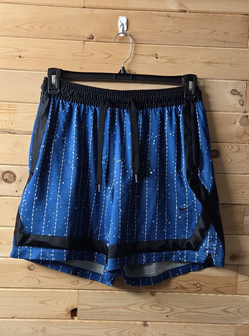 Nike Blue & Black Women's Athletic Dri-fit Swoosh Fly Crossover Striped Shorts M